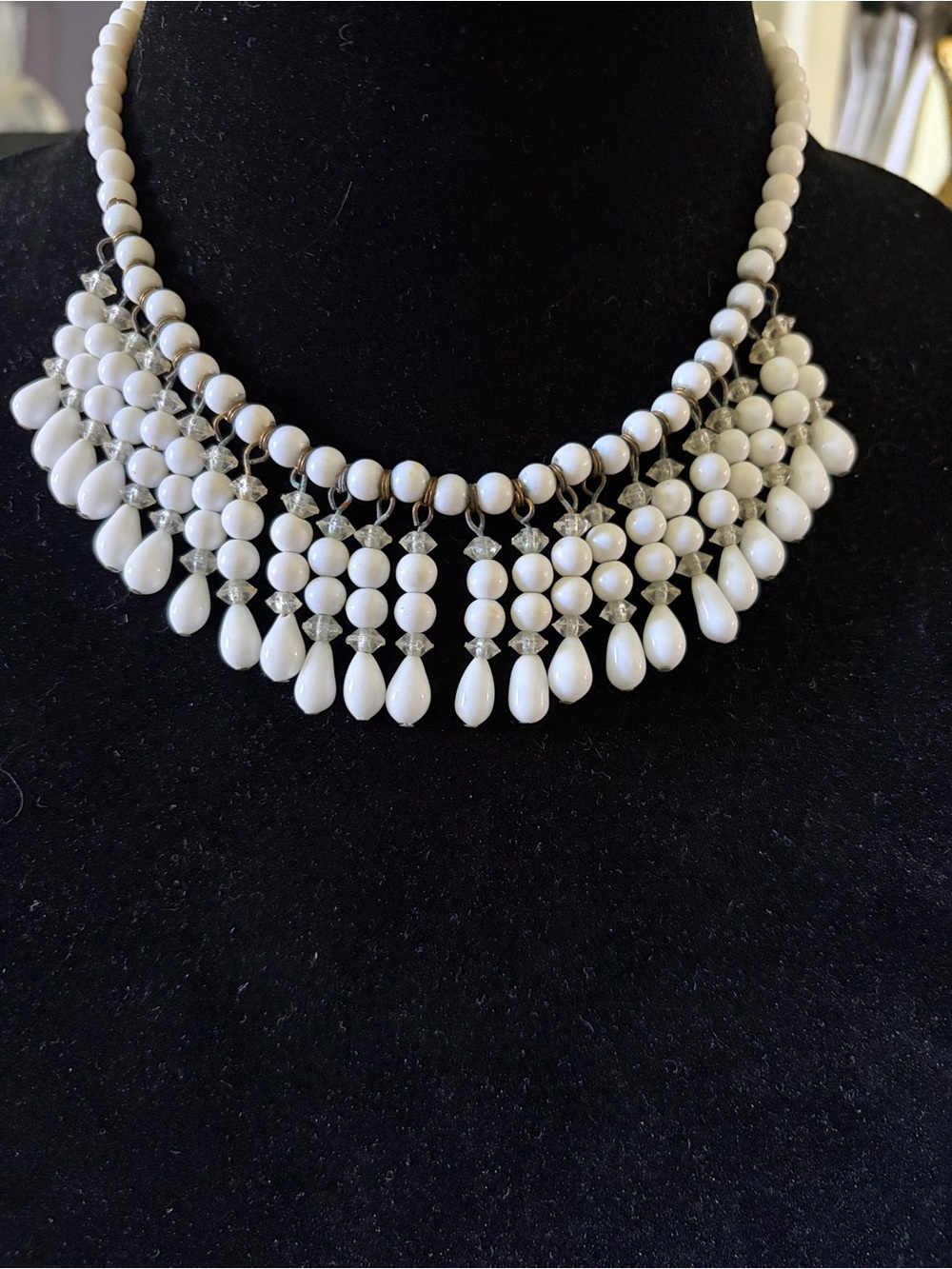 Vintage White & Crystal Bead Necklace